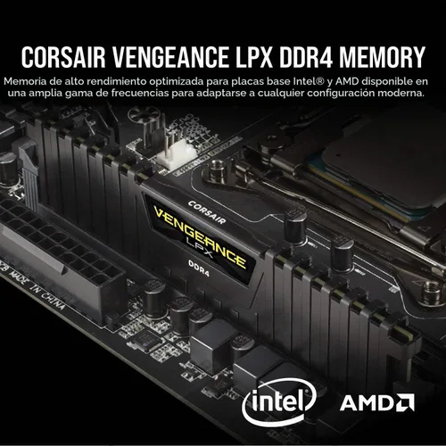 Vista 2 de Corsair Vengeance LPX 16GB (2x8GB) DDR4 3600 (PC4-28800) C16 1.35V AMD e Intel memoria de escritorio optimizada - Negro