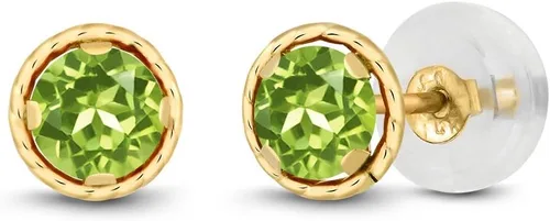 Vista 5 de Gem Stone King Aretes redondos de oro amarillo de 14 quilates con piedra natal Redondos de 0.157 in Aretes de oro para mujeres y hombres