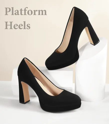 Vista 2 de Ankis Platform Heels Womens Pumps Black White Nude Closed Toe Chunky Heel Shoes