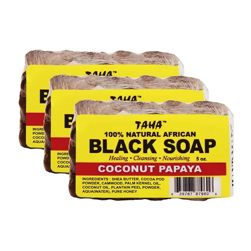Vista 17 de Taha Barra de jabón negra africana, orgánica y 100% natural, calmante e hidratante, limpieza saludable, ideal para manchas, acné, cuero cabelludo