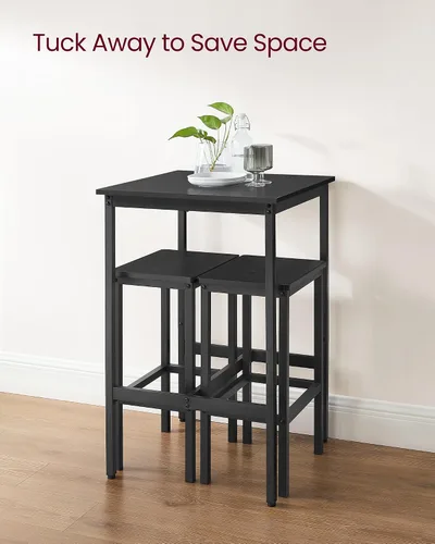 Vista 5 de VASAGLE - Juego de mesa de bar y sillas, mesa cuadrada con 2 taburetes, juego de pub para comedor para 2, ahorro de espacio para cocina, desayuno