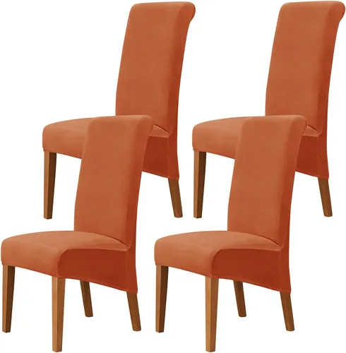Vista 21 de Juego de 2 fundas de terciopelo para sillas de comedor, color beige, fundas elásticas para sillas de comedor y cocina, reutilizables, protector
