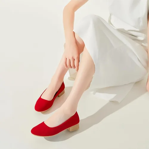 Vista 8 de ALTOCIS Zapatos de tacón grueso de bloque bajo para mujer, elegantes zapatos cerrados con punta redonda y plataforma baja para oficina