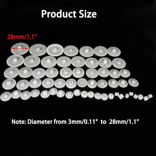 Vista 3 de 58 piezas de engranajes pequeños, juego de engranajes de plástico, módulo 0.5 para DC Motor, juguetes de modelo DIY, RC Car Robot