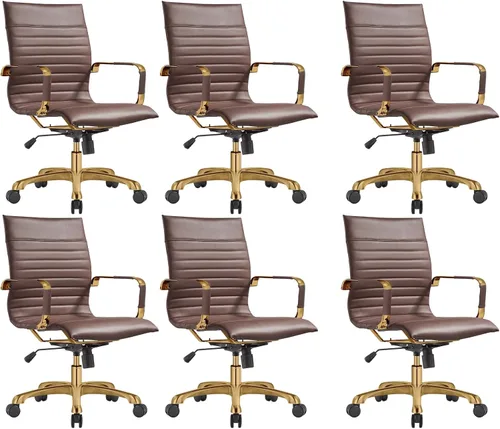 Vista 39 de LeisureMod Harris Silla de oficina con almohadilla suave, silla ejecutiva de piel sintética con base de acero dorado, altura ajustable, bloqueo