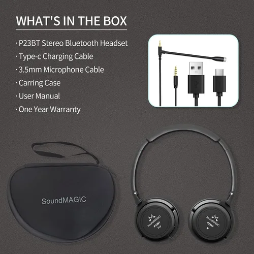 Vista 7 de SoundMAGIC P23BT Auriculares Bluetooth portátiles en la oreja CVC Micrófono con cancelación de ruido HiFi Conexión de señal inalámbrica estable