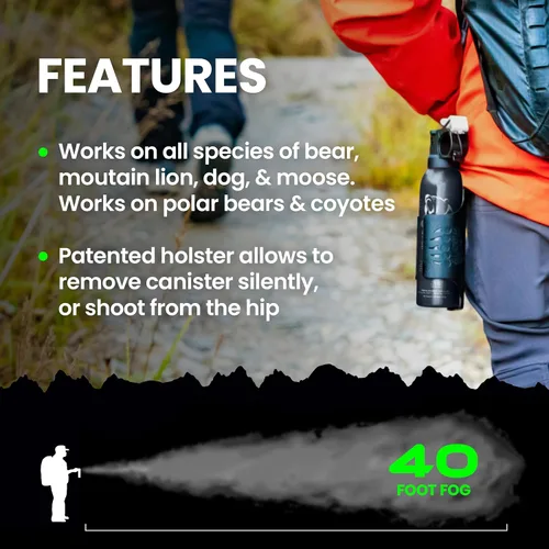 Vista 4 de UDAP Griz Guard Bear Pepper Spray disuasorio de autodefensa con funda para camping, senderismo, pesca, potente patrón de explosión, barrera