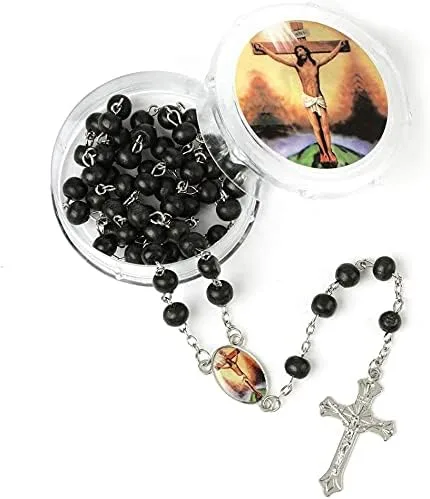 Vista 5 de Alitaver 12 piezas de recuerdos de fiesta de bautismo de madera perfumada blanca Rosario Guardián Ángel Bebé Ángel Nuestra Señora de Guadalupe San