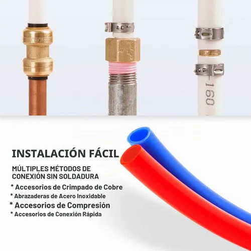 Vista 6 de Zelcan Tubería PEX de 1/2 pulgada, 2 rollos de bobina de manguera PEX-B de 300 pies, sin barrera de oxígeno, tubería de calor radiante (rojo + azul)