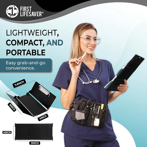 Vista 2 de First Lifesaver Portapapeles de enfermería de 3 capas plegable de aluminio con clip fuerte para enfermeras, estudiantes de enfermería y médicos