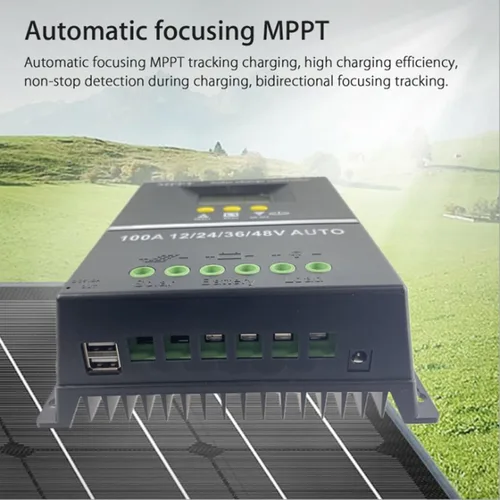 Vista 3 de BVCL Controlador de carga solar MPPT 100A, detección automática de 12V-48V, pantalla LCD, puerto USB, negro