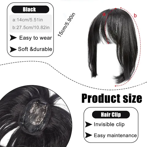 Vista 2 de NICENEEDED Flequillo con clip para mujer, extensiones de cabello con clip, flequillo de aire negro natural, flequillo de aire con flecos de tupé