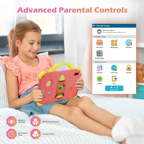 Vista 3 de weelikeit Tableta infantil de 7 pulgadas para niños de 3 a 10, 8 GB (4+4 extendidos) RAM 64 GB ROM Tablet para niños pequeños Android 14 con doble