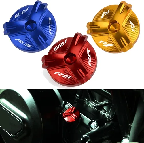 Vista 2 de Tapa de tapón de llenado de aceite de motor CNC para motocicleta, compatible con Yamaha YZF R1 R3 R6 YZFR1 1998-2020 YZFR3 2015-2021 YZFR6 YZFR6S R1