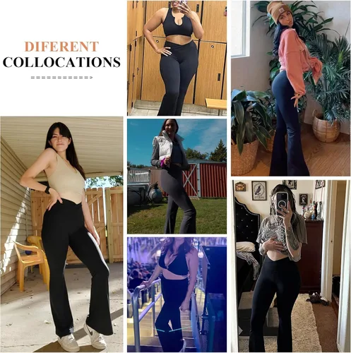 Vista 7 de Buauty Leggings negros acampanados, pantalones de yoga para mujer, pantalones acampanados negros, corte de bota, ropa casual de entrenamiento