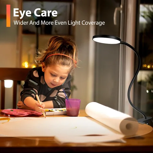 Vista 3 de iFalarila Luz de lectura con control remoto, lámpara de escritorio LED con clip [temporizador de 1 hora y luz nocturna] RA>95 regulable cuello