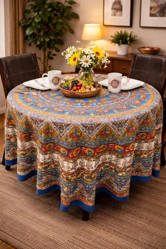 Vista 2 de Mantel de mesa redondo con diseño de mandalas indias, 76 pulgadas, color azul