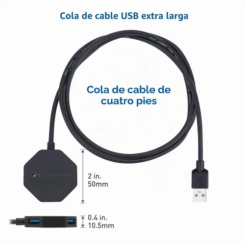 Vista 6 de Cable Matters Hub USB 3.0 Ultra Mini de 4 puertos, cable de 4 pies