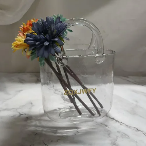 Vista 4 de ZQXJWFY - Jarrón de cristal transparente para flores, hecho a mano, ideal para centros de mesa, 1 unidad