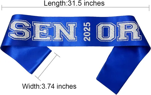 Vista 3 de Senior Sash 2025, bandas azules, paquete de 10 con letras plateadas con purpurina, bandas para celebraciones de graduación de clase 2025