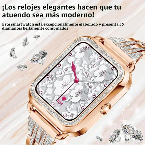 Vista 2 de Efolen Relojes inteligentes para mujeres con diamantes (responder/hacer llamada), reloj inteligente Bluetooth de 1.57" para teléfonos Android iOS