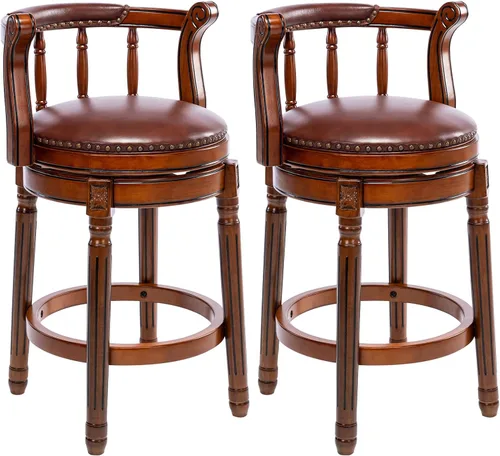Vista 12 de CozyRain Taburetes de bar modernos taburetes giratorios, encimera de cocina tapizado de piel auténtica con reposapiés para el hogar, cocina, comedor