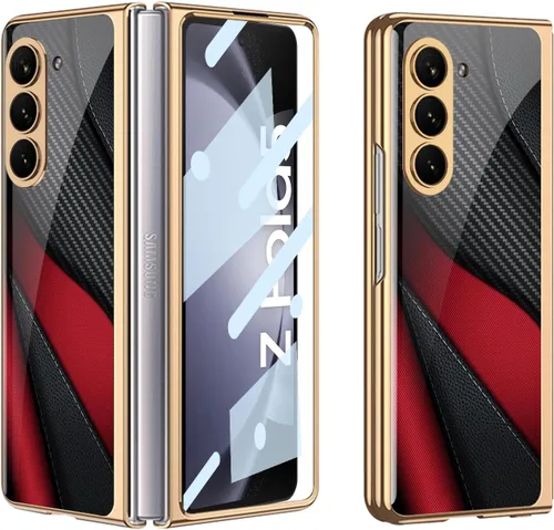 Vista 10 de Funda para Galaxy Z Fold 5, elegante marco galvanizado con vidrio estampado, protector de pantalla integrado compatible con Samsung Galaxy Z Fold 5
