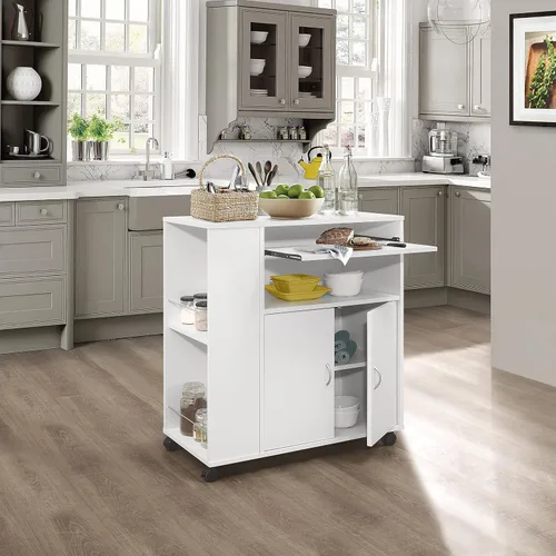 Vista 7 de Kings Brand Furniture - Carrito rodante de isla de cocina con ruedas con gabinete de almacenamiento, haya