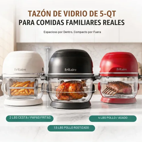 Vista 6 de Fritaire Freidora de aire de vidrio no tóxica, 9 en 1 Pro, asador Negro