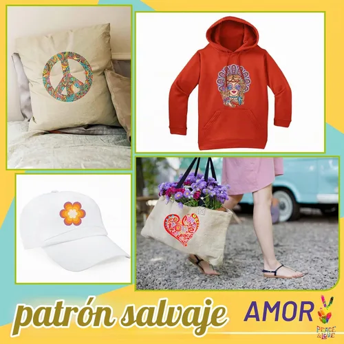 Vista 6 de Containlol 12 hojas de parches hippie para planchar, calcomanías de transferencia de calor para ropa, primavera, paz, amor, corazón, flor, apliques