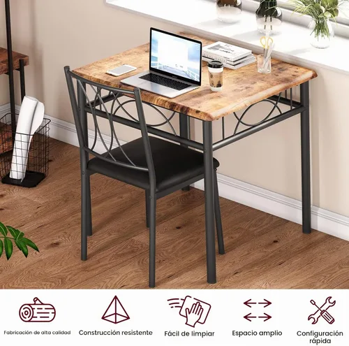 Vista 3 de Juego de mesa de comedor para 2, mesa de cocina con 2 sillas tapizadas, juego de mesa de comedor de cocina de 3 piezas de madera para apartamento