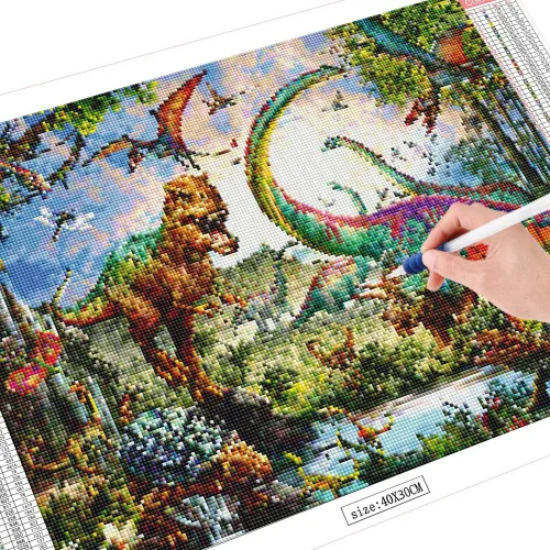 Vista 3 de RUIFVJ Pintura artística de diamante para adultos y niños, kits de diamantes 5D para principiantes, bricolaje, dinosaurio, taladro completo, arte