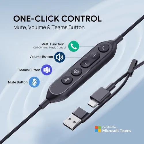 Vista 5 de Yealink Auriculares USB UH46 con micrófono, auriculares con cable con 3 micrófonos con cancelación de ruido para PC/computadora/portátil, equipos