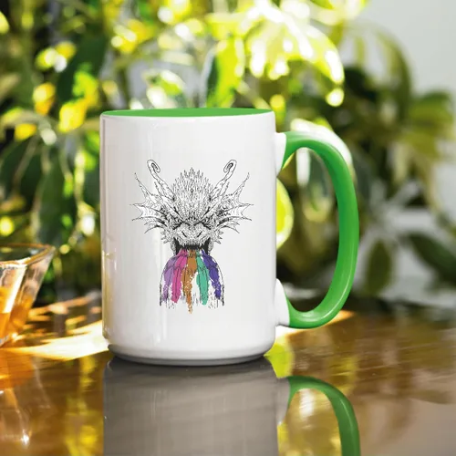 Vista 3 de Dragon Roaring Rainbow Gift for Fantasy Fans with Rainbow Dripping From Its Mouth 11oz 15oz Inner Color Accent Mug