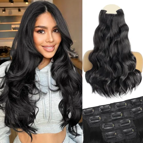 Vista 39 de Extensiones de cabello con clip de Vigorous de 20 pulgadas, con reflejos rubio playa, extensiones de cabello ondulado largo y suave de cabello