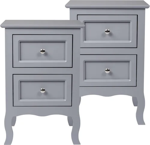 Vista 7 de Juego de 2 mesitas de noche para dormitorios, mesita de noche moderna con 2 cajones, mesa auxiliar de madera para espacios pequeños, sala de estar