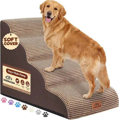 Vista 14 de Zerbuger Rampa para perros y escaleras para cama, beige de 3 escalones