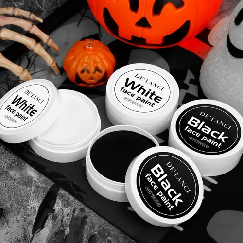 Vista 5 de DE'LANCI Face Paint Black + White Clown Makeup Face Body Paint Set, High Pigment Professional Oil-Based Cosmetic Paint for Halloween SFX Makeup