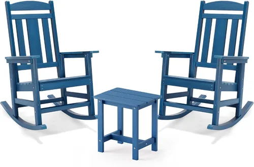 Vista 10 de LUE BONA Mecedora para exteriores, sillas mecedoras de plástico de polietileno resistentes a la intemperie, 350 lb de servicio pesado, de gran Negro