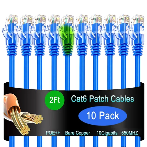 Vista 52 de Cable de Parche Ethernet Cat6 de 0.5 pies (Paquete de 10), Cable de Parche Cat6 para Centros de Datos, Cable Cat 6 10G, Cables de Parche de Red