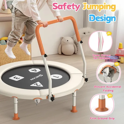 Vista 2 de BCAN BT1 36'' Toddler Trampoline, ASTM Certified-Foldable Mini Trampolines for Kids Ages 1-6, Adjustable Handle, Safety Pad & Foldable Legs, Baby
