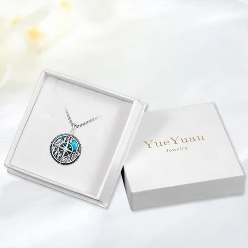 Vista 6 de YueYuan Collar de montaña de plata de ley 925 con colgante de montaña, collar de lobobrújula, joyería de montaña, regalos para esquiadores