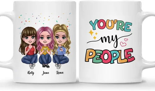Vista 7 de Gossby Taza de café personalizada de la amistad, regalo personalizado Besites para mujeres con diseño de muñeca, nombre, cita – cumpleaños, Navidad