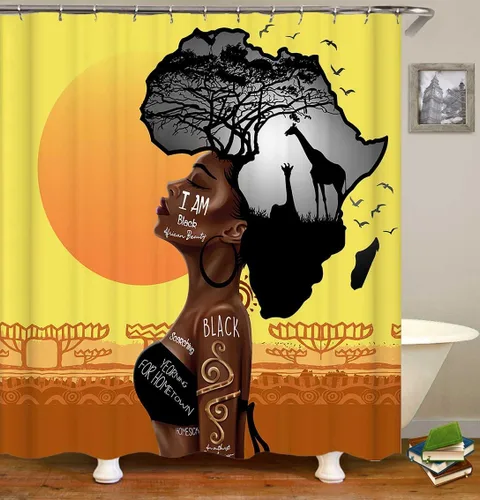 Vista 3 de Jayden Madge - Juego de 4 cortinas de ducha para mujer afroamericana, citas inspiradoras, atardecer, safari, animales, tribal, niña afro, orgullosa