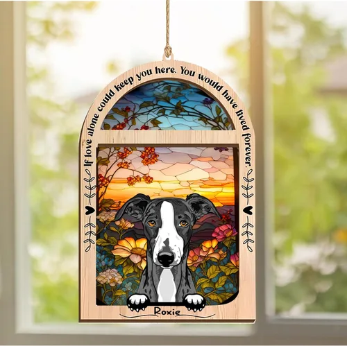 Vista 64 de LOVELYPOD Adorno de Navidad personalizado de sabueso afgano, atrapasoles con nombre, regalos de pérdida de mascotas, regalos para amantes