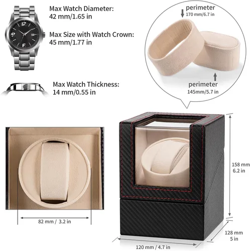 Vista 2 de Enrollador automático de reloj individual para relojes automáticos, caja giratoria de reloj con motor silencioso japonés, adaptador de CA o funciona