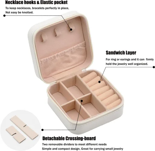 Vista 2 de MODENGKONGJIAN Mini estuche de viaje para joyería, caja organizadora de joyas de viaje de piel sintética, pequeño soporte portátil