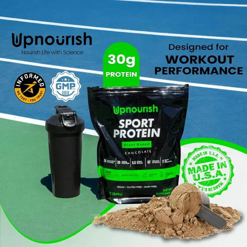 Vista 2 de Proteína vegana deportiva en polvo de chocolate, 20 porciones, 1.06 oz de proteína a base de plantas, VELOSITOL, BCAAs, verduras y frutas orgánicas