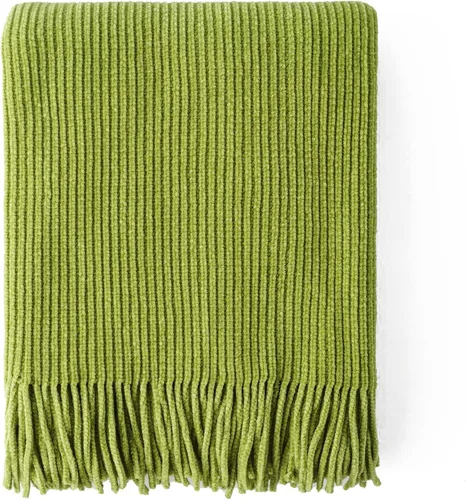 Vista 9 de BATTILO HOME Manta verde manzana para sofá, suave manta de punto de chenilla con borlas para la decoración del hogar, manta verde primavera