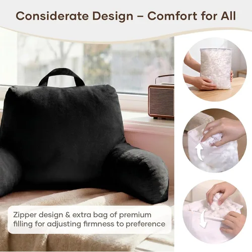 Vista 3 de NOONTIDE Almohada de lectura para adultos sentados en la cama: almohada de espalda extragrande de 32 pulgadas con rollo de cuello desmontable